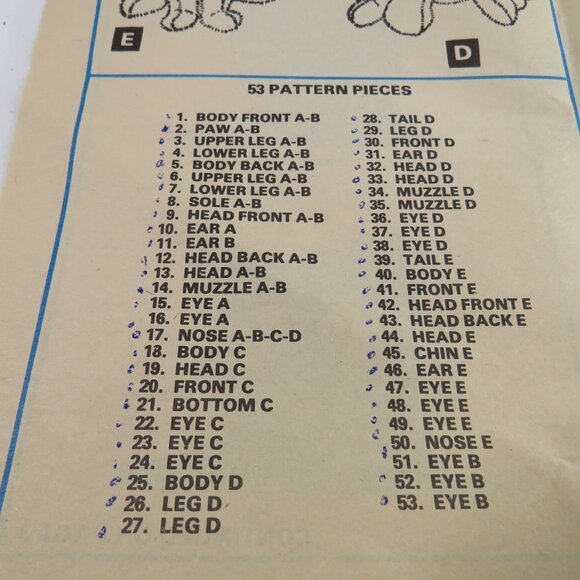 McCalls 6814 Vintage Stuffed Animals (complete) Sewing Pattern - Picture 3 of 6